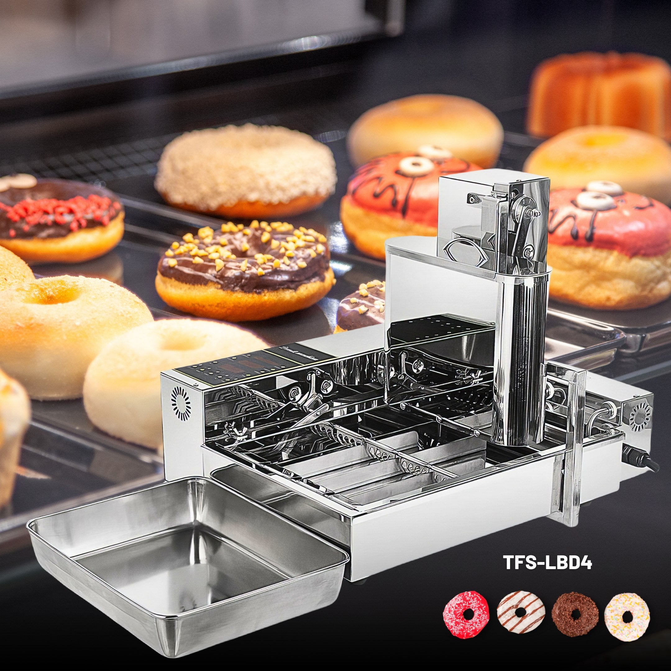 4 Row Auto Doughnut Maker with Intelligent Control Panel Adjustable Thickness Fryer LBD-4U