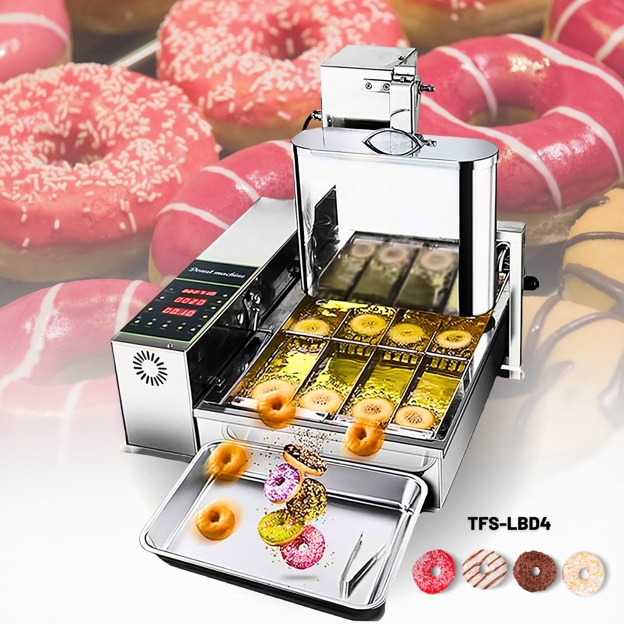 4 Row Auto Doughnut Maker with Intelligent Control Panel Adjustable Thickness Fryer LBD-4U