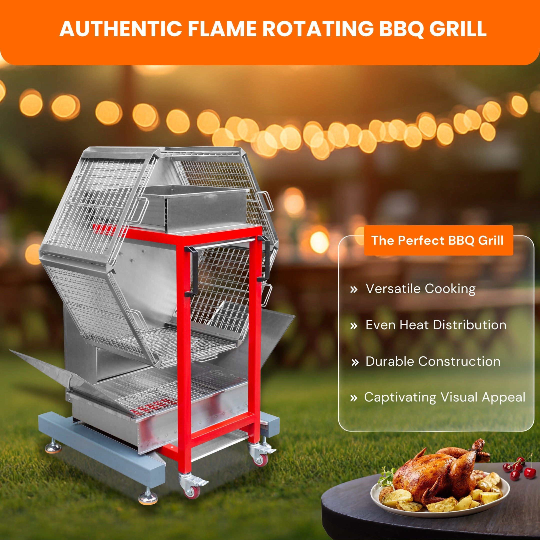 Automatic Charcoal Rotisserie Chicken Oven for Roasting 24 Butterfly Chickens TFS-24C