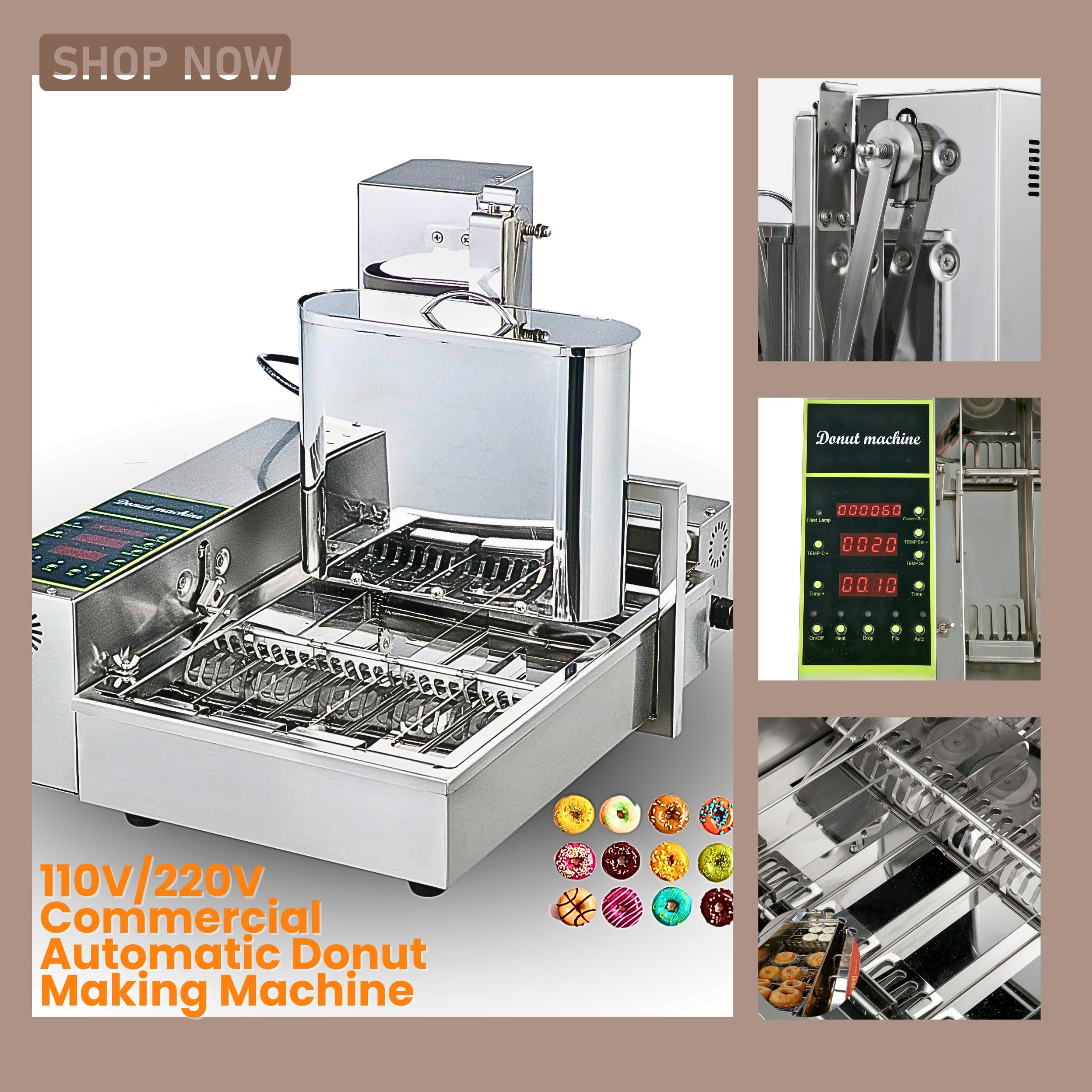 4 Row Auto Doughnut Maker with Intelligent Control Panel Adjustable Thickness Fryer LBD-4U