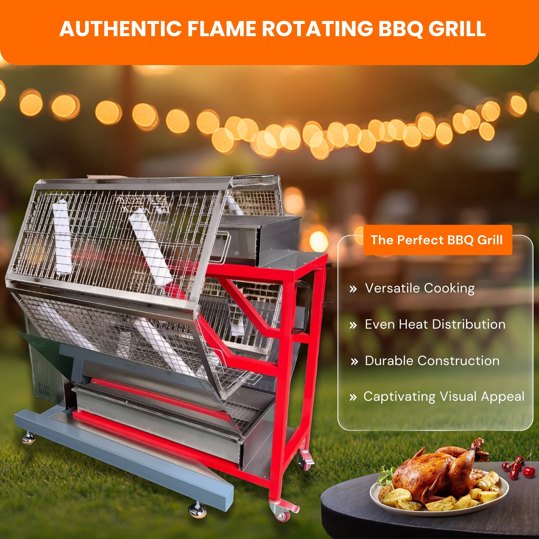 Automatic Charcoal Rotisserie Chicken Oven for Roasting 48 Butterfly Chickens TFS-48C