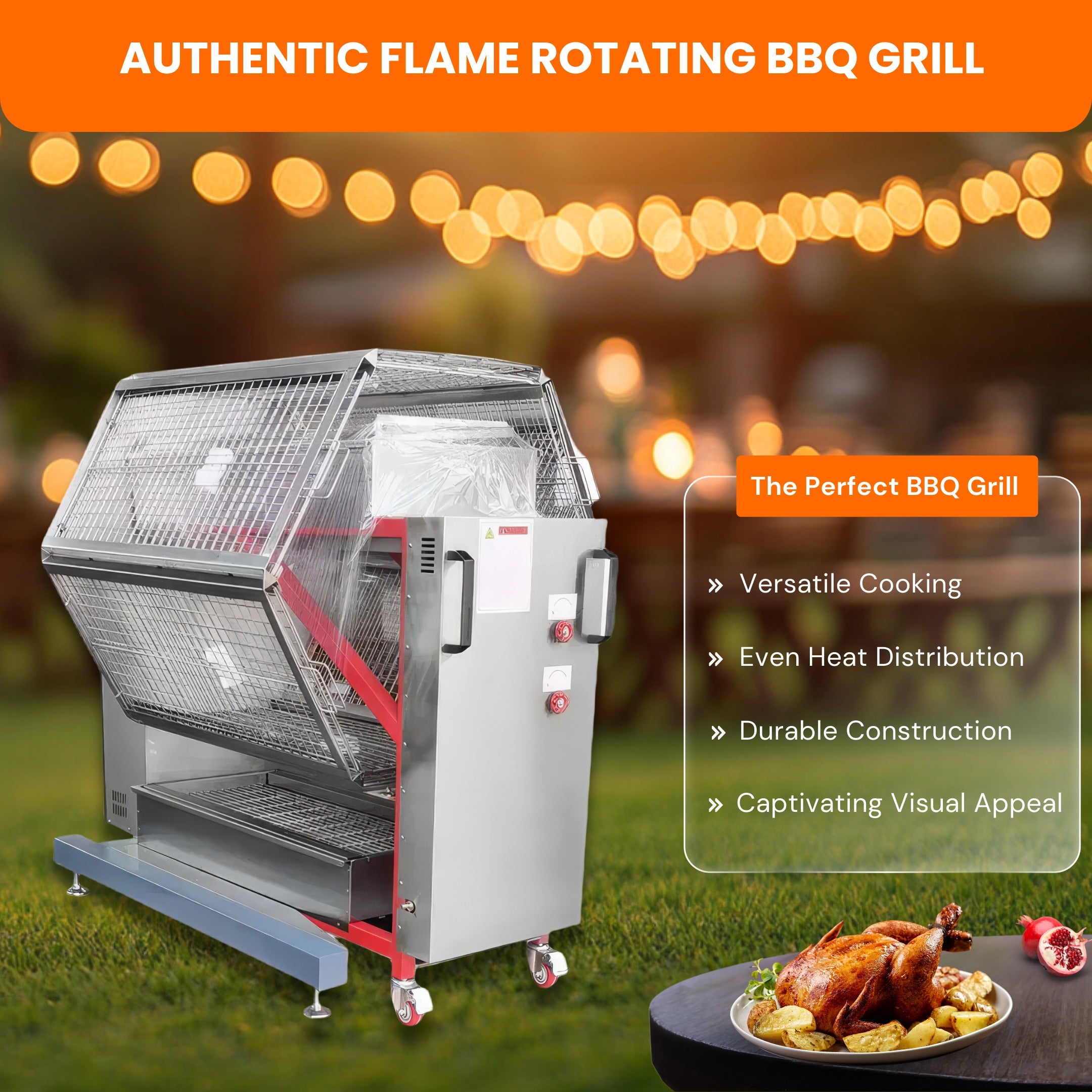 Automatic Gas and Charcoal Rotisserie Chicken Oven for Roasting 48 Butterfly Chickens TFS-48G