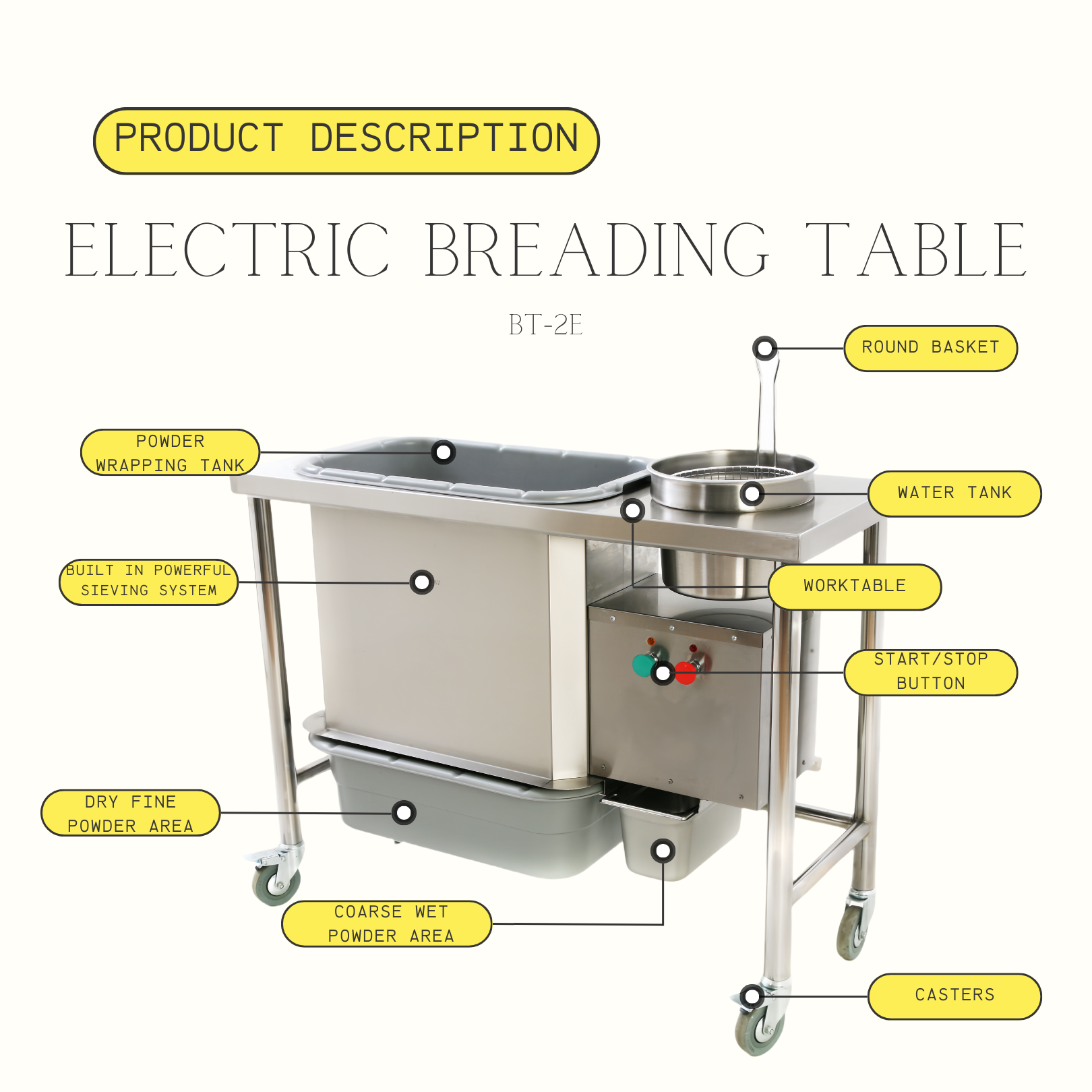 Ultra Slim Silent Electric Breading Table with Automatic Flour Sifter for Fried Chicken BT-2P