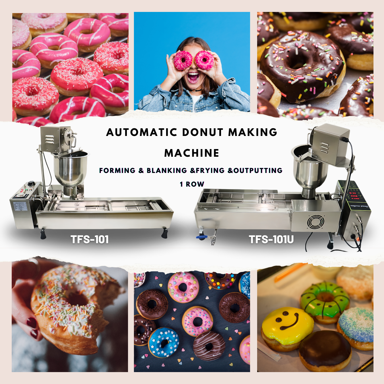 Single Row Automatic Donut Maker with Mechanical Control Panel and 3 Size Molds T-101