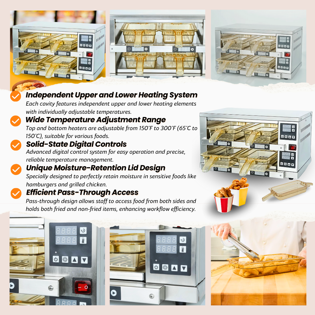 RB2-4 Tabletop Stainless Steel Double-Layer 4-Tray Food Warming Cabinet & Heated Holding Station