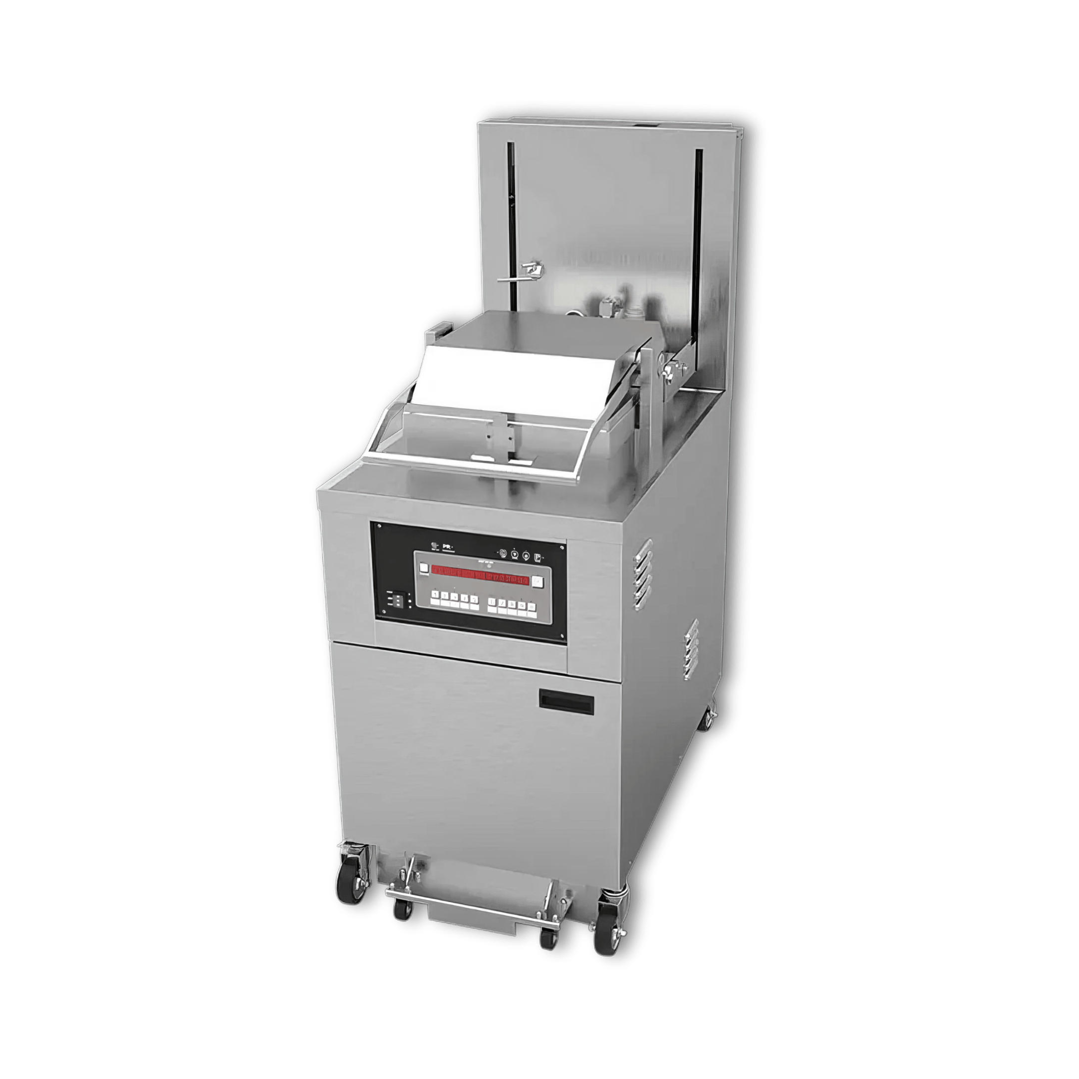 PFE-5910 Heavy-Duty Electric Pressure Fryer 17KW 99lb / 75KG Shortening 8 Head with Oil Filtration System