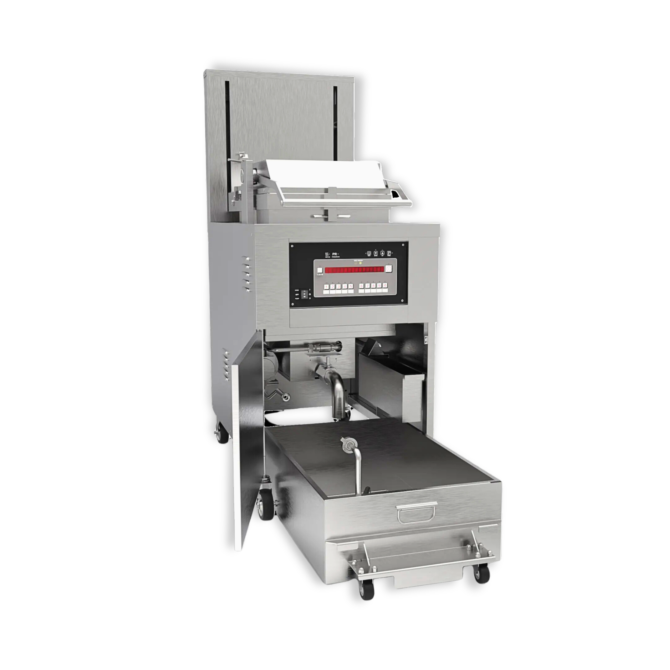 PFE-5910 Heavy-Duty Electric Pressure Fryer 17KW 99lb / 75KG Shortening 8 Head with Oil Filtration System