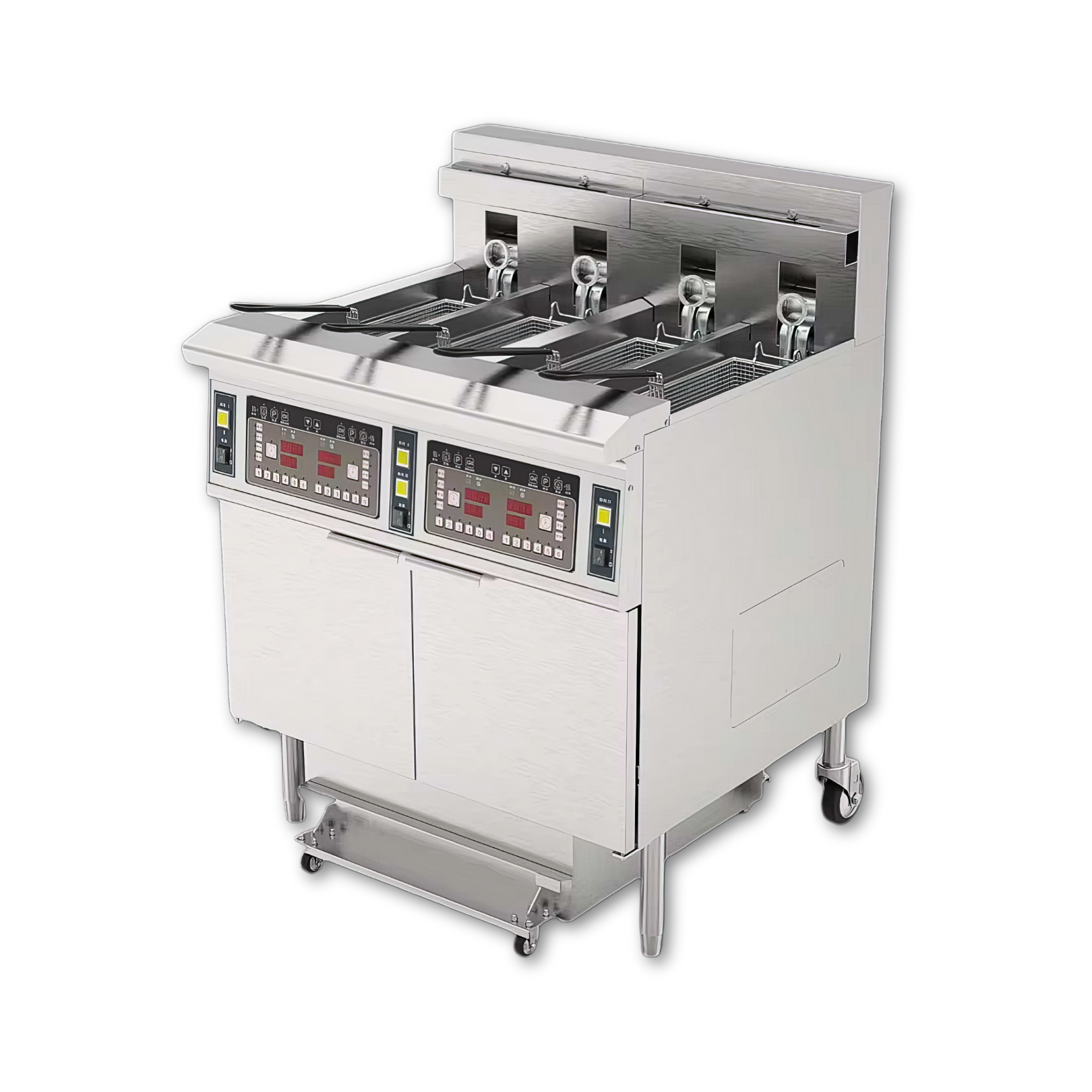 4-Tank Split Pot Electric Deep Fryers with Lifts Heating Elements and Oil Filtration System OFE-413