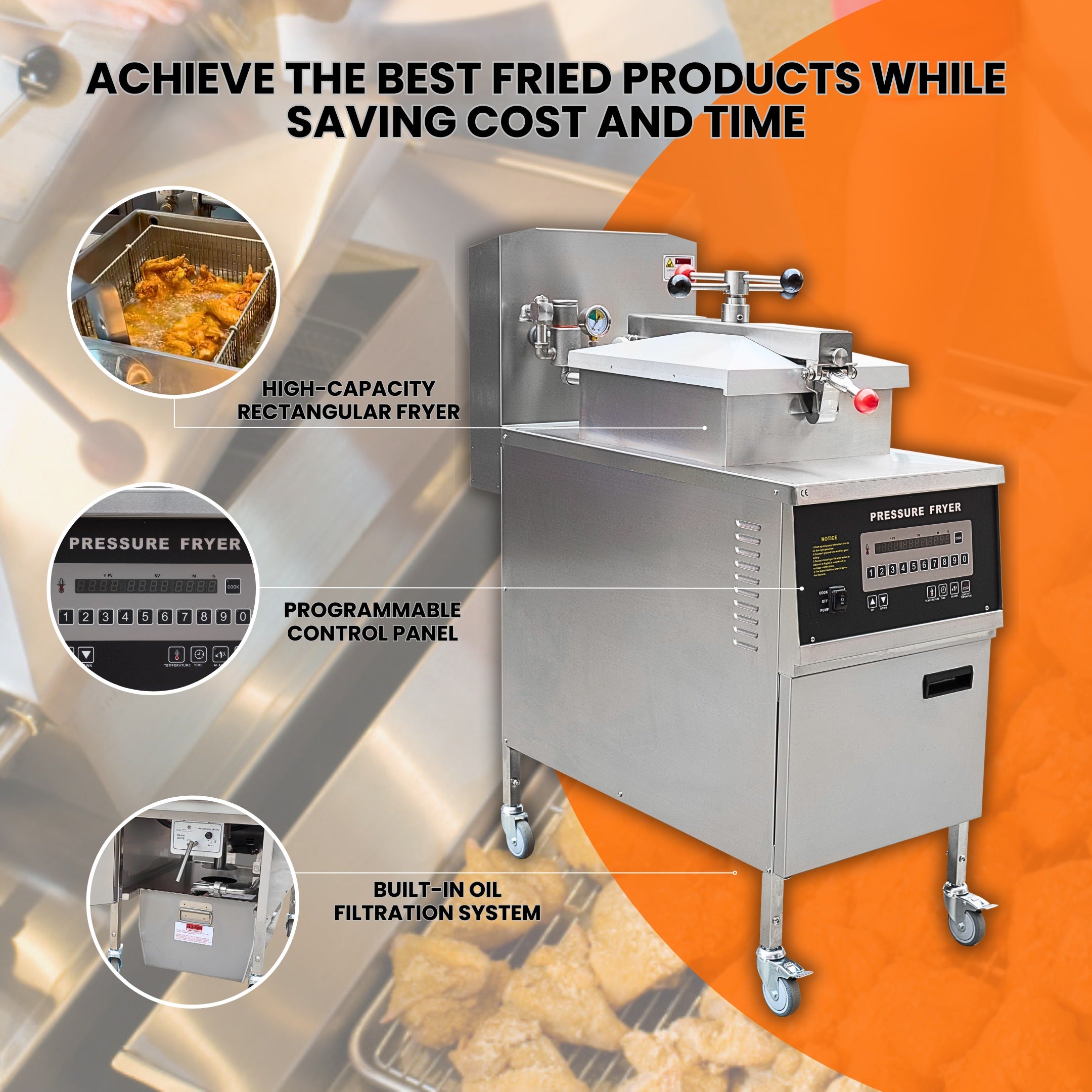 PFE600 Commercial Electric Pressure Fryer 13.5KW 53lb/24L with Oil Filtration System