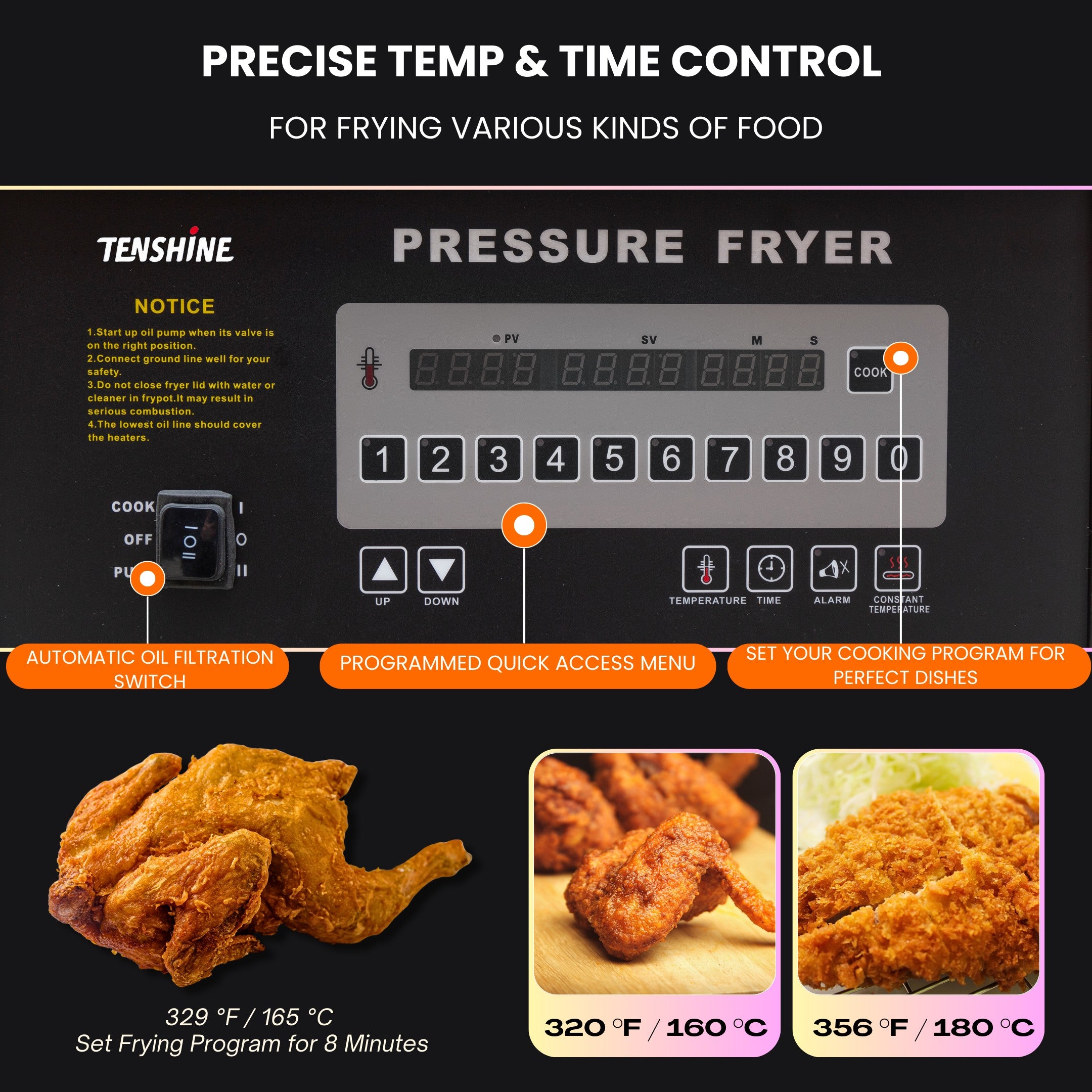 PFE600 Commercial Electric Pressure Fryer 13.5KW 53lb/24L with Oil Filtration System