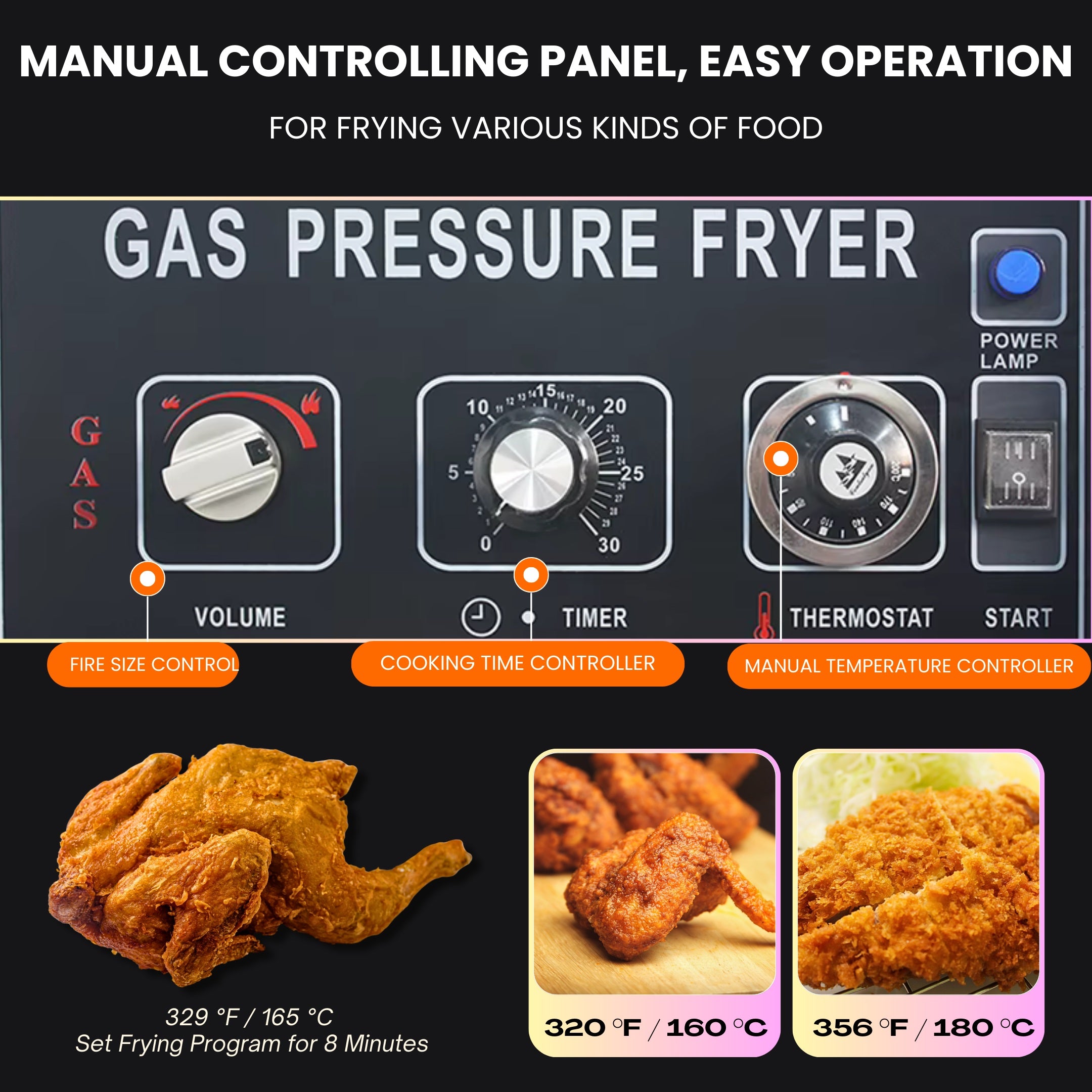 PFG25 Mechanical Control Panel Gas Pressure Fryer 88000btu 55lb/25L