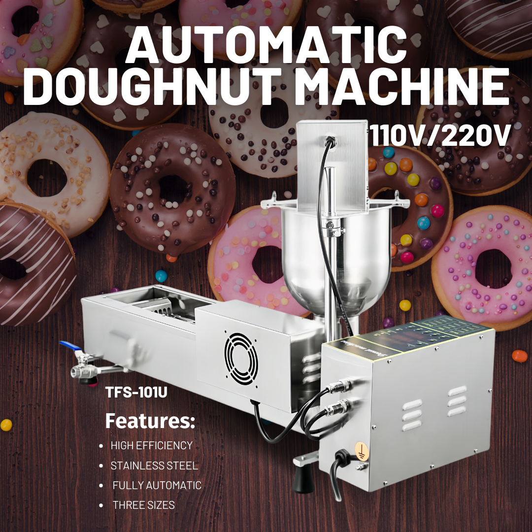 Single Row Automatic Donut Maker with Mechanical Control Panel and 3 Size Molds T-101