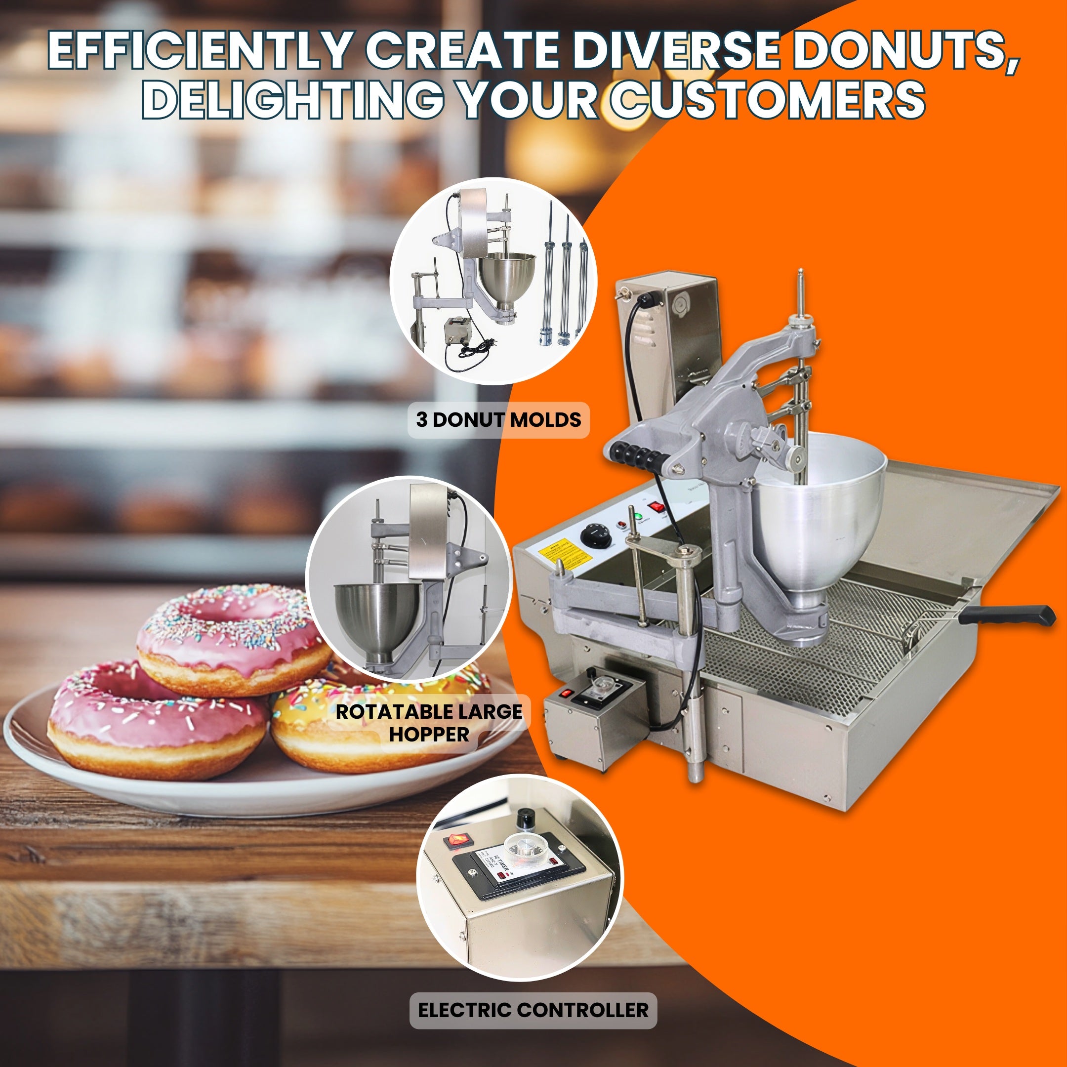 Desktop Semi-Automatic Donut Maker with 3 Adjustable Thickness Molds Donut Machine T-102S