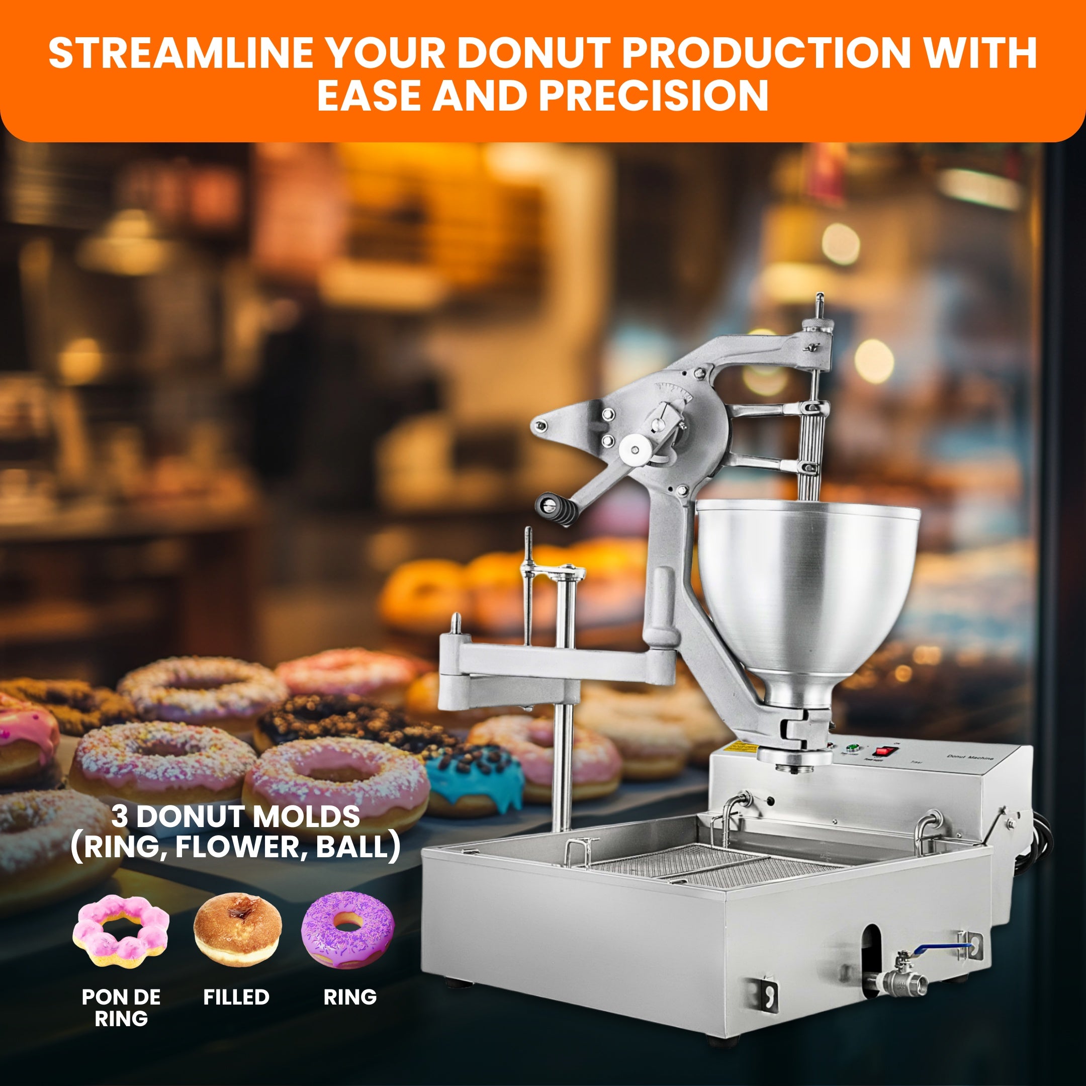 Desktop Manual Donut Maker with 3 Adjustable Thickness Molds Donut Machine T-102