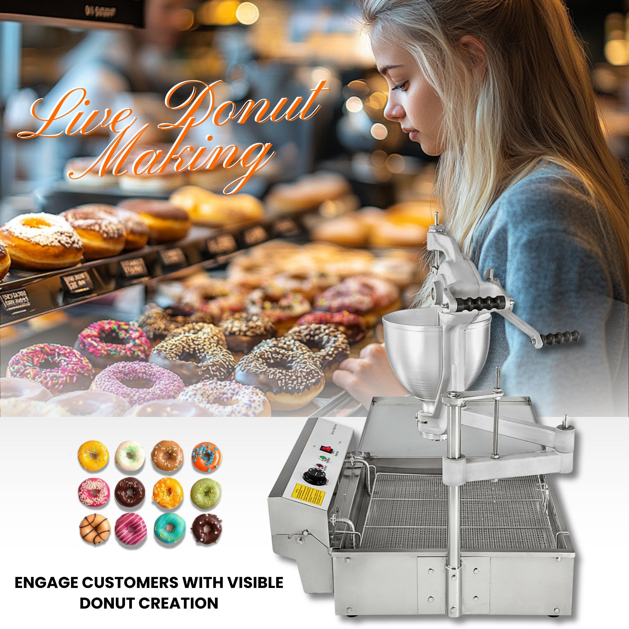 Desktop Manual Donut Maker with 3 Adjustable Thickness Molds Donut Machine T-102